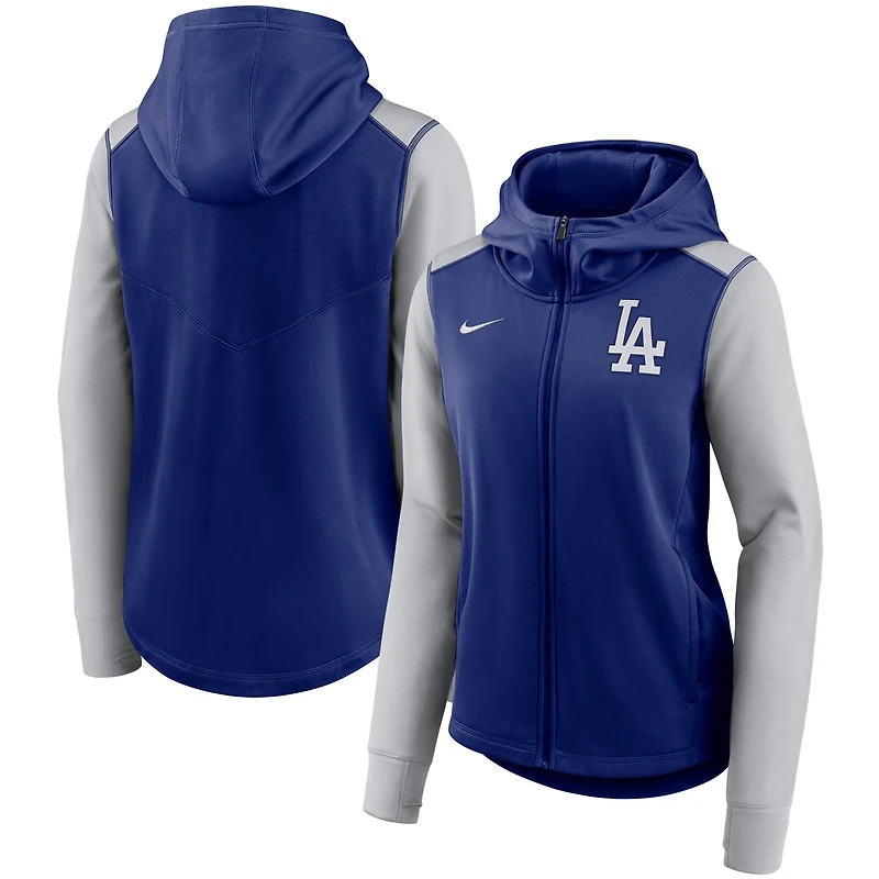 Women's Nike Royal/Gray Los Angeles Dodgers Authentic Collection Baseball Performance Full-Zip Hoodie