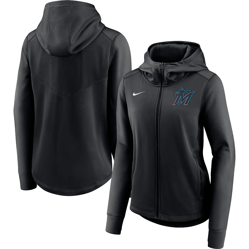 Women's Nike Black Miami Marlins Authentic Collection Baseball Performance Full-Zip Hoodie