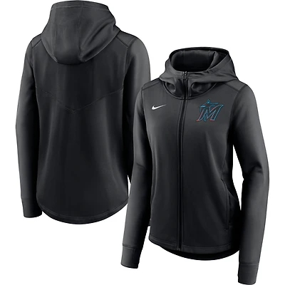 Women's Nike Black Miami Marlins Authentic Collection Baseball Performance Full-Zip Hoodie