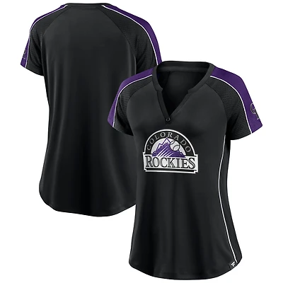 Women's Fanatics Black Colorado Rockies Lineup League Diva Raglan Notch Neck T-Shirt