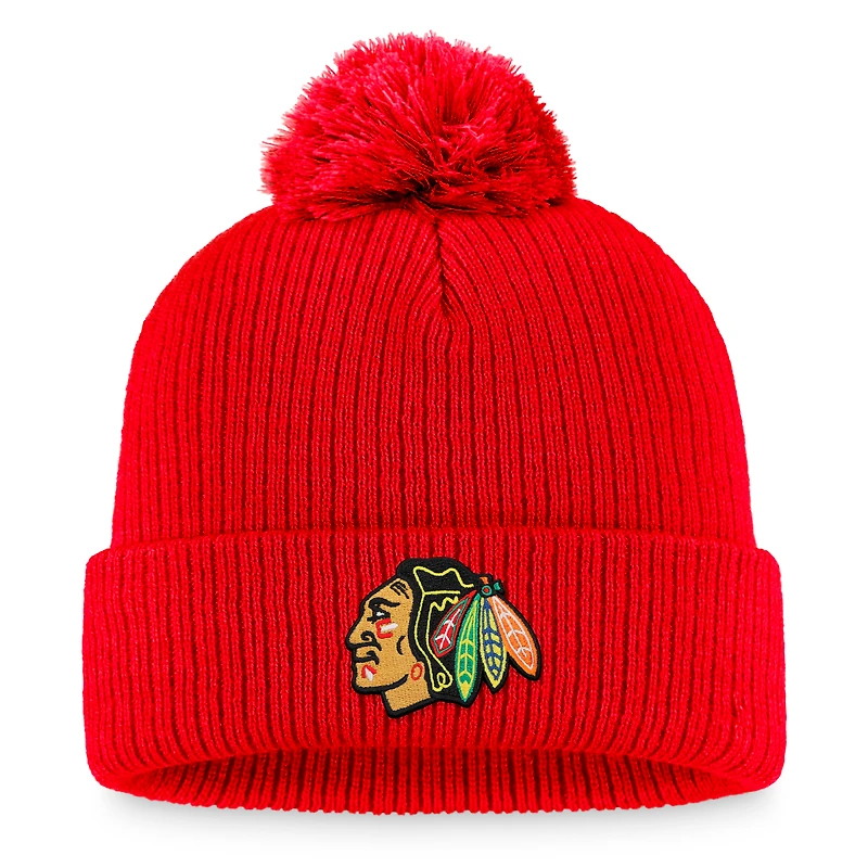 Men's Fanatics Red Chicago Blackhawks Primary Logo Cuffed Knit Hat with Pom