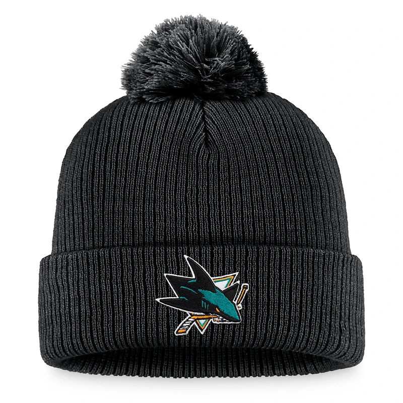 Men's Fanatics Black San Jose Sharks Primary Logo Cuffed Knit Hat with Pom