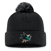 Men's Fanatics Black San Jose Sharks Primary Logo Cuffed Knit Hat with Pom