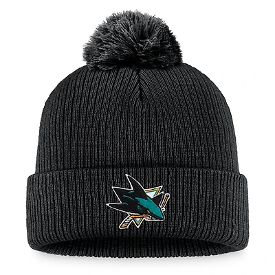 Men's Fanatics Black San Jose Sharks Primary Logo Cuffed Knit Hat with Pom