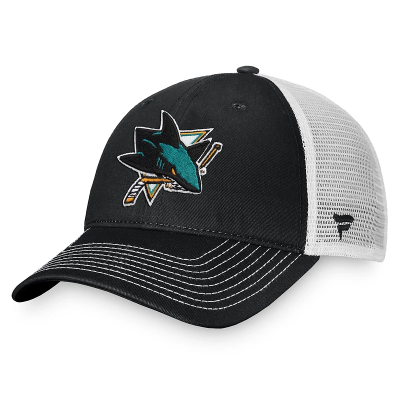 Men's Fanatics Black/White San Jose Sharks Core Primary Logo Trucker Adjustable Hat