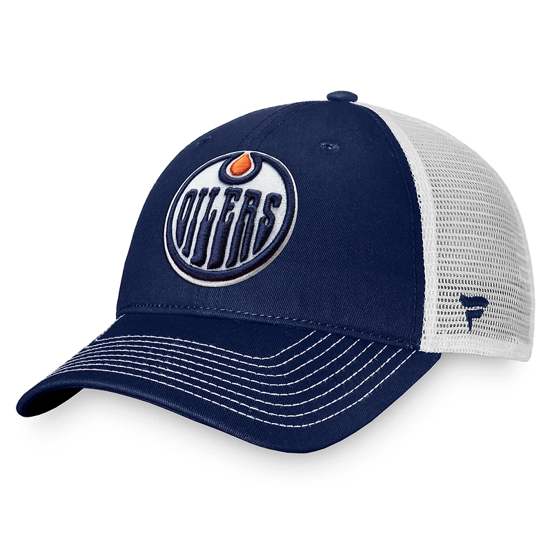 Men's Fanatics Navy/White Edmonton Oilers Core Primary Logo Trucker Adjustable Hat