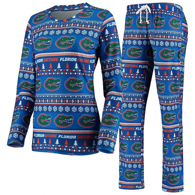 Women's Concepts Sport Royal Florida Gators Holiday Long Sleeve Top & Pants Sleep Set