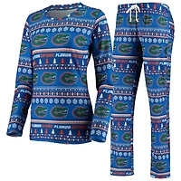 Women's Concepts Sport Royal Florida Gators Holiday Long Sleeve Top & Pants Sleep Set