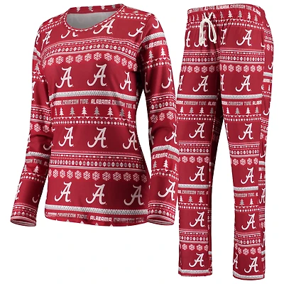 Women's Concepts Sport Crimson Alabama Crimson Tide Holiday Long Sleeve Top & Pants Sleep Set