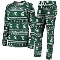 Women's Concepts Sport Green Michigan State Spartans Holiday Long Sleeve Top & Pants Sleep Set