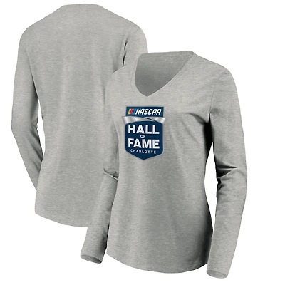 Women's Heather Gray NASCAR Hall of Fame Long Sleeve V-Neck T-Shirt