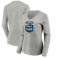 Women's Heather Gray NASCAR Hall of Fame Long Sleeve V-Neck T-Shirt
