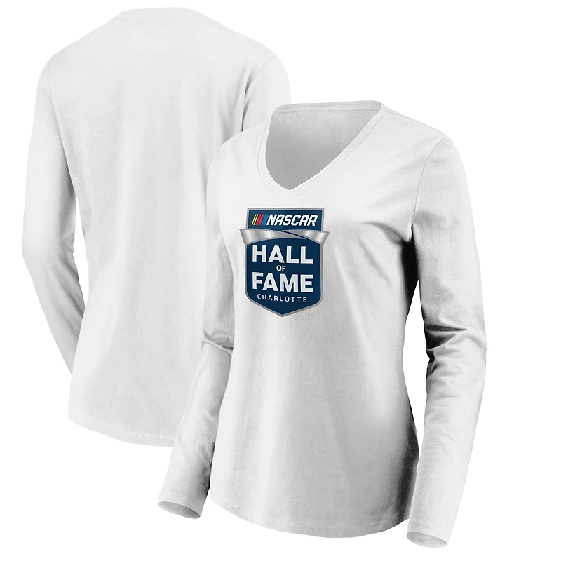 Women's White NASCAR Hall of Fame Long Sleeve V-Neck T-Shirt
