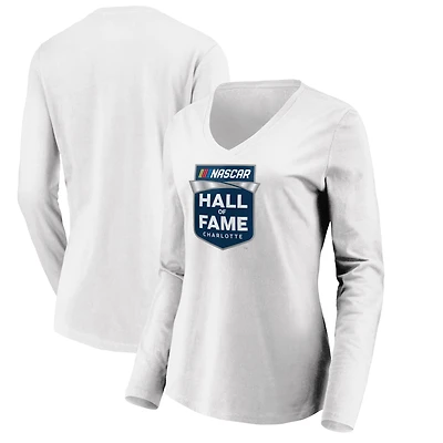 Women's White NASCAR Hall of Fame Long Sleeve V-Neck T-Shirt