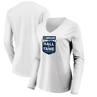 Women's White NASCAR Hall of Fame Long Sleeve V-Neck T-Shirt