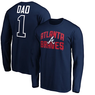 Men's Navy Atlanta Braves Father's Day #1 Dad Long Sleeve T-Shirt
