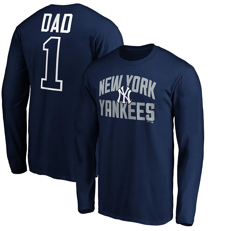 Men's Navy New York Yankees Father's Day #1 Dad Long Sleeve T-Shirt