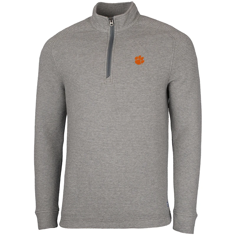 Men's Cutter & Buck Heather Gray Clemson Tigers Coastal Half-Zip Pullover Jacket