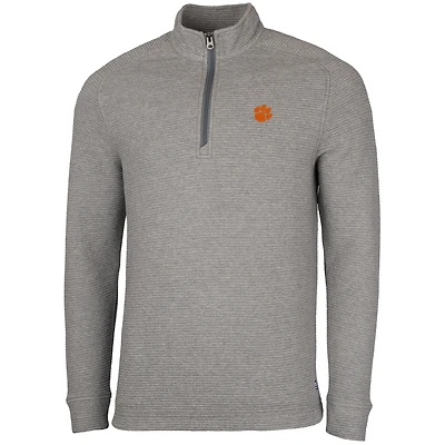 Men's Cutter & Buck Heather Gray Clemson Tigers Coastal Half-Zip Pullover Jacket