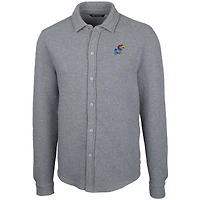 Men's Cutter & Buck Heather Gray Kansas Jayhawks Coastal Button-Up Shirt Jacket