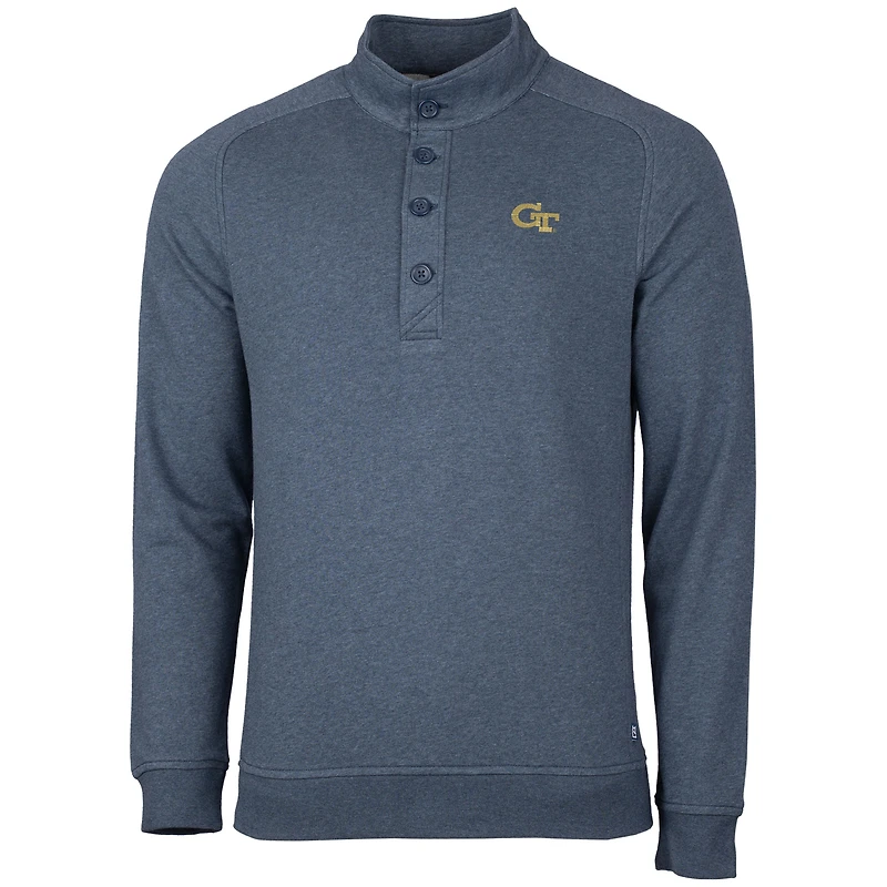 Men's Cutter & Buck Heather Navy Georgia Tech Yellow Jackets Saturday Mock Pullover Sweatshirt