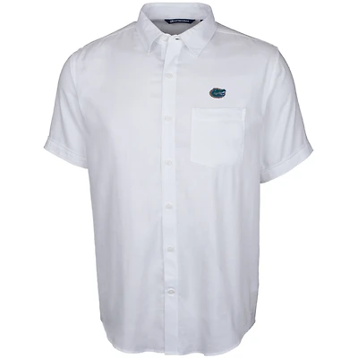 Men's Cutter & Buck White Florida Gators Windward Twill Button-Up Short Sleeve Shirt