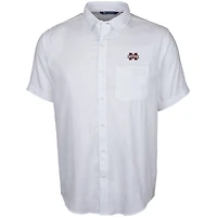 Men's Cutter & Buck White Mississippi State Bulldogs Windward Twill Button-Up Short Sleeve Shirt
