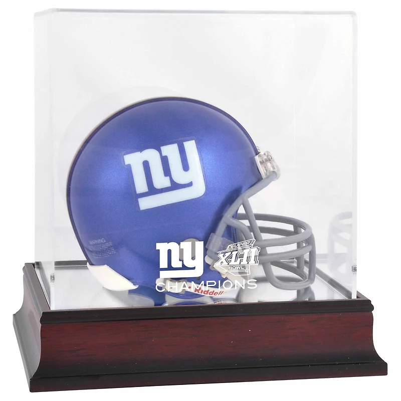 New York Giants Super Bowl XLII Champions Mahogany Mini Helmet Logo Display Case