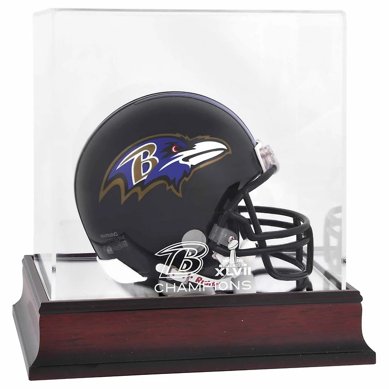 Baltimore Ravens Super Bowl XLVII Champions Mahogany Mini Helmet Logo Display Case