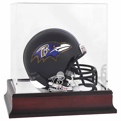 Baltimore Ravens Super Bowl XLVII Champions Mahogany Mini Helmet Logo Display Case