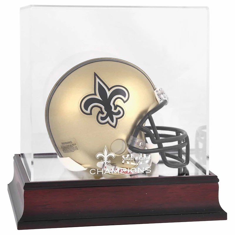 New Orleans Saints Super Bowl XLIV Champions Mahogany Mini Helmet Logo Display Case