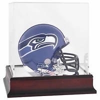 Seattle Seahawks Super Bowl XLVIII Champions Mahogany Mini Helmet Logo Display Case