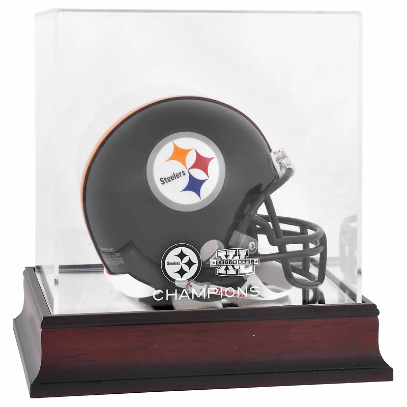 Pittsburgh Steelers Super Bowl XL Champions Mahogany Mini Helmet Logo Display Case