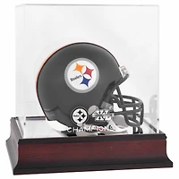 Pittsburgh Steelers Super Bowl XL Champions Mahogany Mini Helmet Logo Display Case