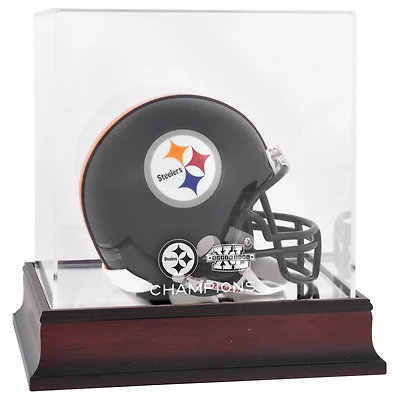Pittsburgh Steelers Super Bowl XL Champions Mahogany Mini Helmet Logo Display Case