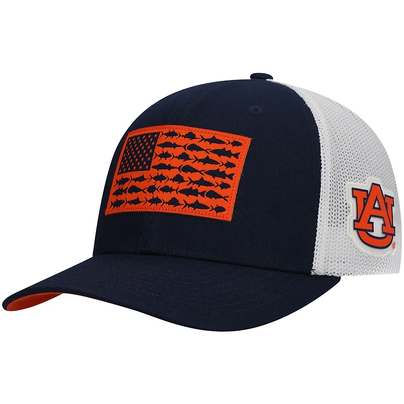 Men's Columbia Navy Auburn Tigers PFG Tonal Fish Flag Flex Hat