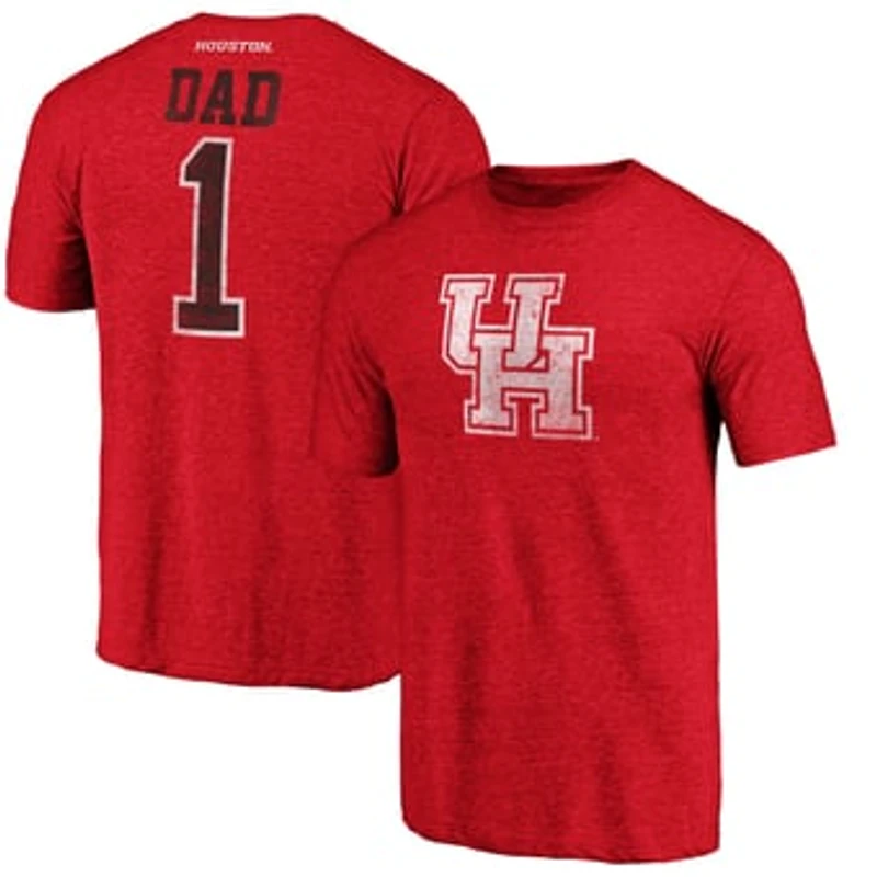 Men's Heathered Red Houston Cougars Greatest Dad Logo Tri-Blend T-Shirt