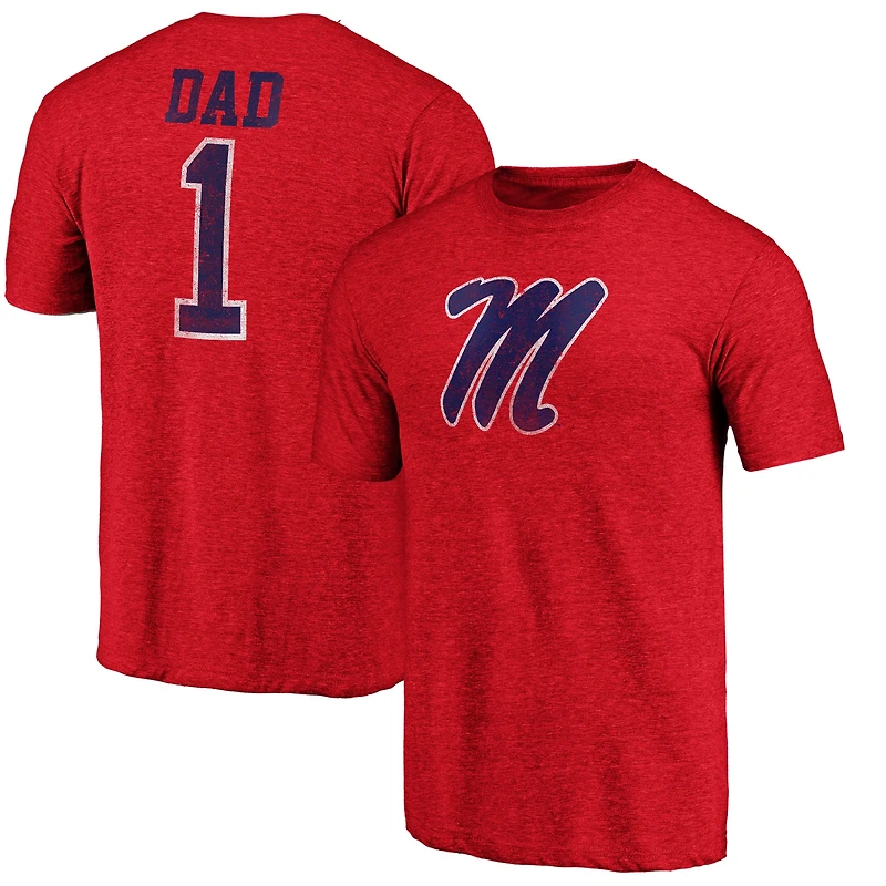 Men's Red Ole Miss Rebels Greatest Dad Logo Tri-Blend T-Shirt