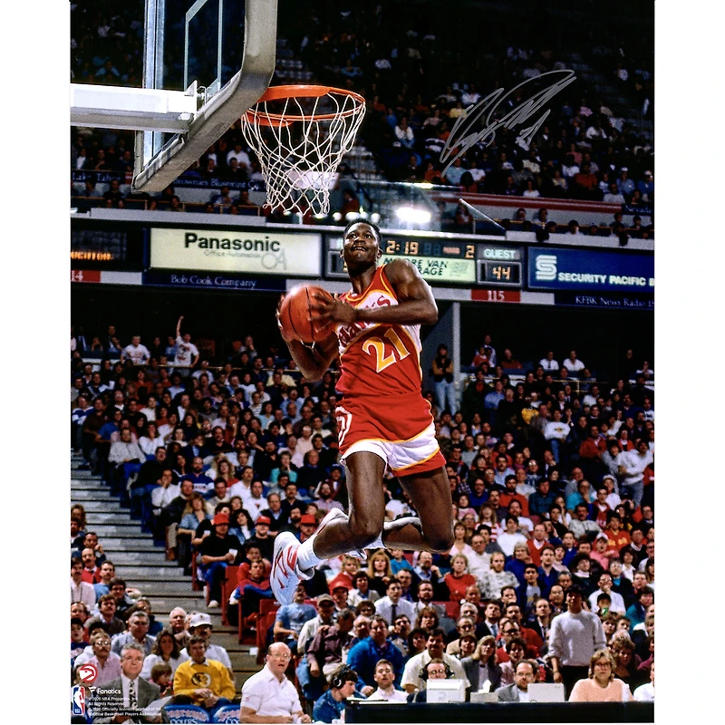 Dominique Wilkins Atlanta Hawks Autographed 16" x 20" 1988 Dunk Contest Two Hand Reverse Dunk Photograph