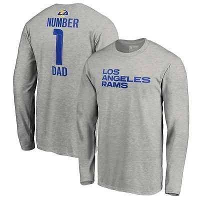 Men's Heathered Gray Los Angeles Rams #1 Dad Long Sleeve Team Logo T-Shirt