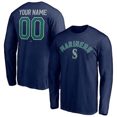 Men's Navy Seattle Mariners Personalized Winning Streak Name & Number Long Sleeve T-Shirt