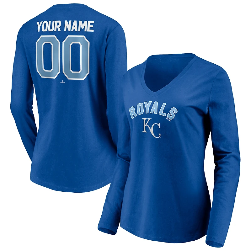 Women's Royal Kansas City Royals Personalized Winning Streak Name & Number Long Sleeve V-Neck T-Shirt