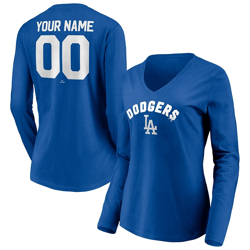 Women's Royal Los Angeles Dodgers Personalized Winning Streak Name & Number Long Sleeve V-Neck T-Shirt
