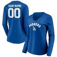 Women's Royal Los Angeles Dodgers Personalized Winning Streak Name & Number Long Sleeve V-Neck T-Shirt