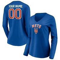 Women's Royal New York Mets Personalized Winning Streak Name & Number Long Sleeve V-Neck T-Shirt
