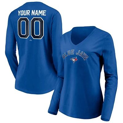 Women's Royal Toronto Blue Jays Personalized Winning Streak Name & Number Long Sleeve V-Neck T-Shirt