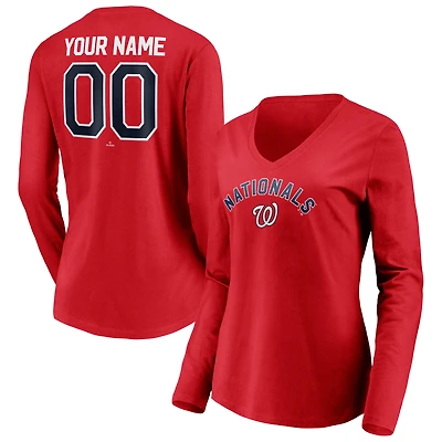 Women's Red Washington Nationals Personalized Winning Streak Name & Number Long Sleeve V-Neck T-Shirt