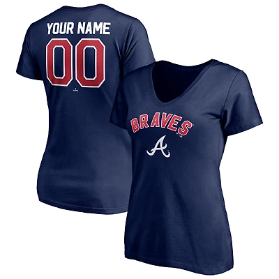 Women's Navy Atlanta Braves Personalized Winning Streak Name & Number V-Neck T-Shirt
