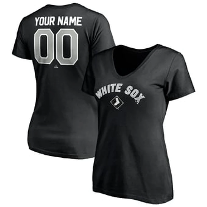 Women's Black Chicago White Sox Personalized Winning Streak Name & Number V-Neck T-Shirt