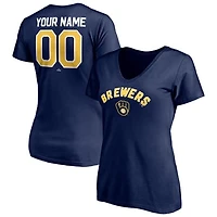 Women's Navy Milwaukee Brewers Personalized Winning Streak Name & Number V-Neck T-Shirt